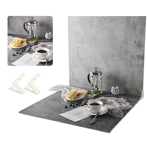 BEIYANG 2 PCS Photo Backdrop Boards with 2 PCS Bracket for Flat Lay or Food Photography Background, Durable Waterproof Realistic Photo Backgrounds for Product Photography 24x24in