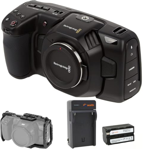 Blackmagic 4K Pocket Design Cinema Camera | Up to 2.6K 120 Raw for Super16 Lenses, 13-Stop Dynamic Range with 3D LUT Support, 4/3" Sized HDR Sensor, Smallrig Cage, Waith Battery & Charger Bundle Set