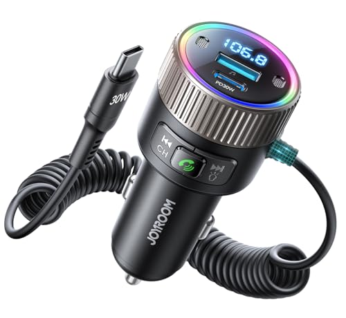 Bluetooth 5.4 Car Adapter 60W FM Transmitter PD 30W & Type C Coiled Cable 30W Wireless Radio Music Player Hands-Free Call USB C Cigarette Lighter Adapter Support USB Drive - A Must for Family Travel