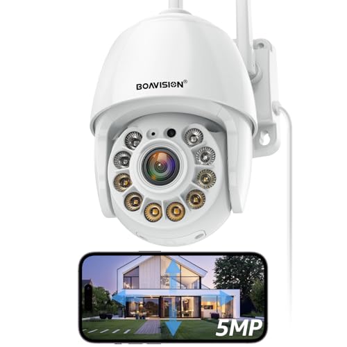 BOAVISION 5MP Security Camera Outdoor, Wireless WiFi IP Camera Home Security System 360° View,Motion Detection, auto Tracking,Two Way Talk,pan Tile Full Color Night Vision