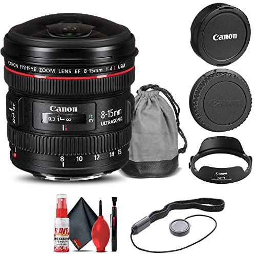 Canon EF 8-15mm f/4L Fisheye USM Lens (4427B002) + Cap Keeper + Cleaning Kit + More (Renewed)