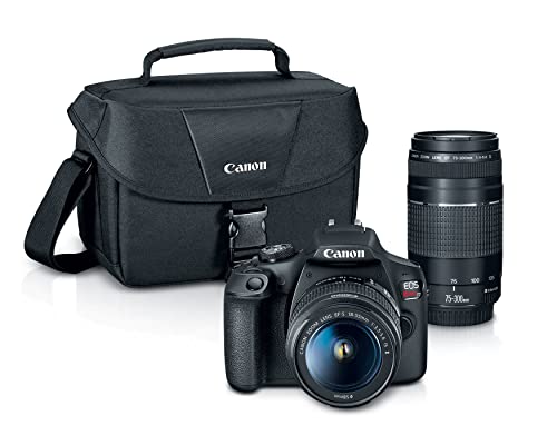 Canon EOS Rebel T7 DSLR Camera Double Zoom Lens Kit with EF-S 18-55mm and EF 75-300mm Lenses, 24.1 Megapixel CMOS (APS-C) Sensor, Full HD Videos, Wi-Fi, Beginner Photographers, Digital Camera, Black