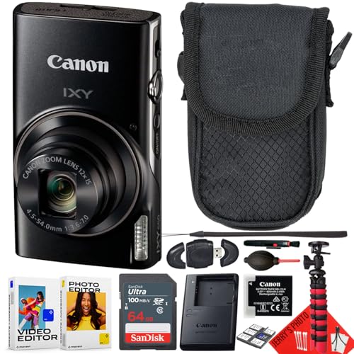 Canon PowerShot IXY 650 / ELPH 360 HS Compact Digital Camera 12x Optical Zoom (Black) Bundle with 64GB Memory Card + Camera Case + Card Reader + Spider Tripod + More (13pc Bundle) (Renewed)