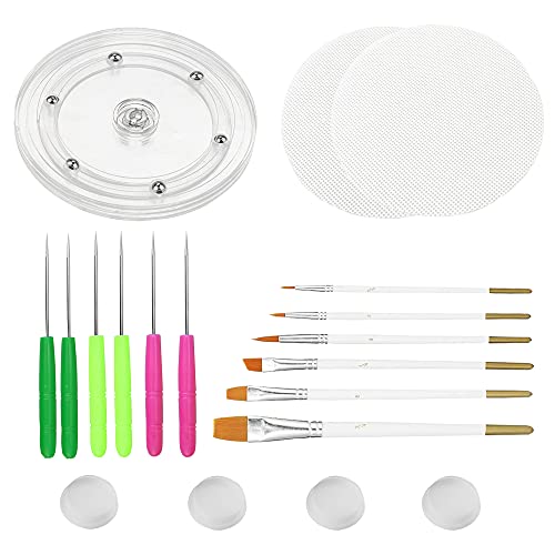 Cookie Decorating Kit Supplies Including 1 Acrylic Cookie Turntable 6 Cookie Scribe Needle2 Silicone Mesh Mats 6 Cookie Decoration Brushes 4 Rubber Feet Bumpers