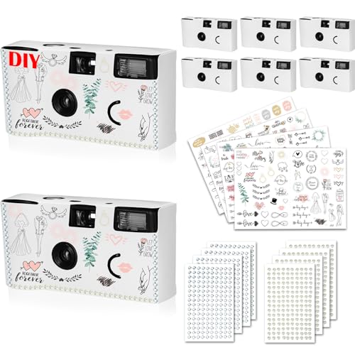 Copkim 8 Pack Disposable Camera for Wedding 35 mm Film Single Use Camera with Flash Disposable White Cameras DIY One Time Camera for Wedding Anniversary, Travel, Camp, Party Supply