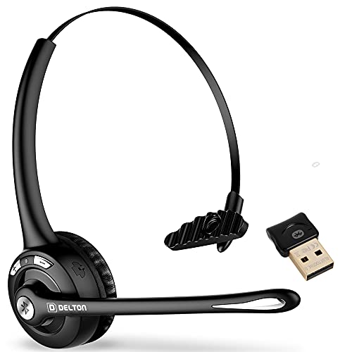 Delton 10X Bluetooth Computer Headset, Over-The-Head Single Ear Wireless Headset with Noise Canceling Mic, USB Dongle for Computer/Laptop, Perfect for Home, Office, Call Center, Truck Driver - Black