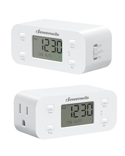 DEWENWILS 24 Hour Programmable Digital Timer Outlet, 2 Pack Timers for Electrical Outlets, Light Timer for Indoor Lamp Fan Aquarium, 1 Grounded Outlet, 125V/15A/1000W, 3 Prong, 1/2 HP
