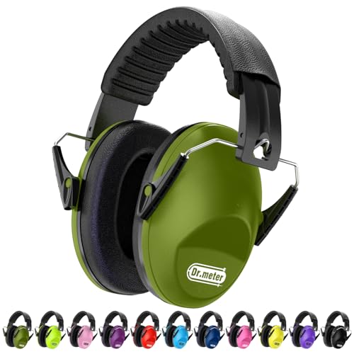 Dr.meter Noise Cancelling Ear Muffs: SNR27.4 Noise Cancelling Headphones for Autism with Adjustable Headband - Hearing Protection Ear Muffs for Monster Jam hooting Mowing and Studying - Arm Green