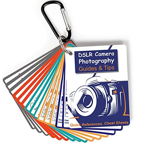 DSLR Cheat Sheet for Canon, Nikon, Sony, Camera Accessories Quick Reference Cards Photography Guides & Tips: Settings, Exposure, Modes, Composition, Lighting etc 4×3 inch