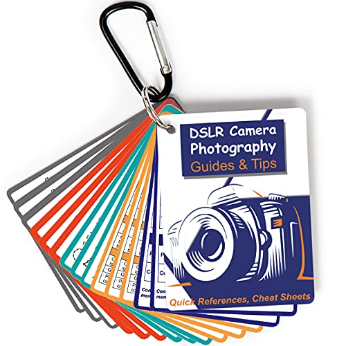 DSLR Cheat Sheet for Canon, Nikon, Sony, Camera Accessories Quick Reference Cards Photography Guides & Tips: Settings, Exposure, Modes, Composition, Lighting etc 4×3 inch