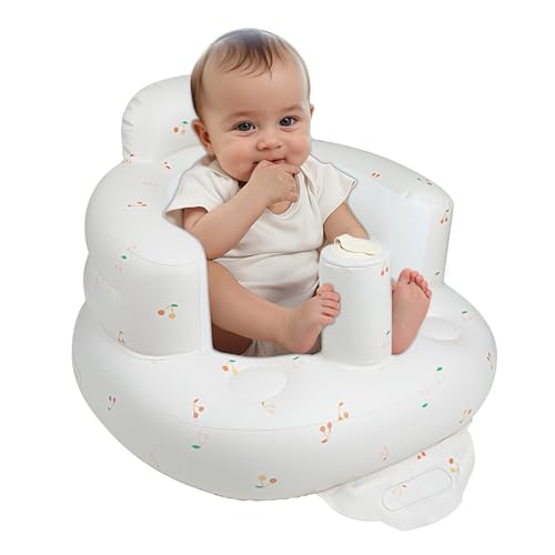 EKEPE Inflatable Baby Seat for Babies 3 Months & Up, Baby Floor Seats for Sitting Up, Baby Seats for Infants, Blow Up Baby Chair with Built in Air Pump - Cherry