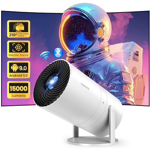 [Electrie Focus & Android 9 ] Mini Projector with Wifi6 and Bluetooth,15000L Native 1080P Outdoor Portable Movie Projector, 210° Rotation 4k Support for iPhone/Android/ TV Stick/HDMI/Laptop