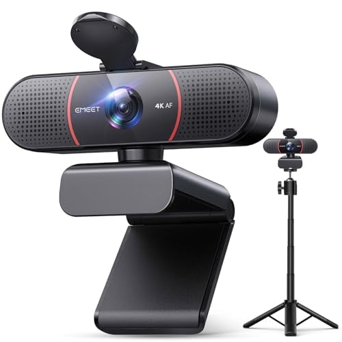 EMEET C960 4K Webcam with Tripod, 4K UHD Sony Sensor, 3 Adjustable Height Mini Tripod w/Privacy Cover, TOF Auto Focus, Dual Noise-Cancelling Mics, Auto Light Correction, Perfect for Online Meetings