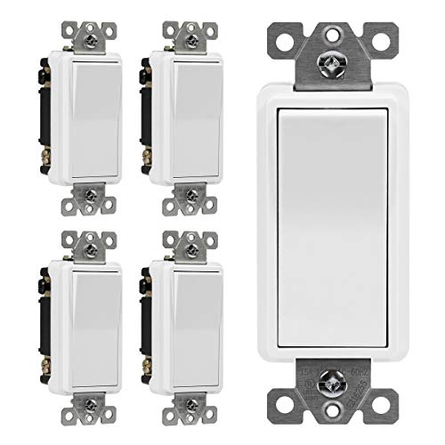 ENERLITES 4-Way Decorator Light Switch, Four Way Rocker Switch, Gloss Finish, Ground Wire Lead Attached, Residential/Commercial Grade, 15A 120V/277V, UL Listed, 94150-W-5PCS, White, 5 Pack