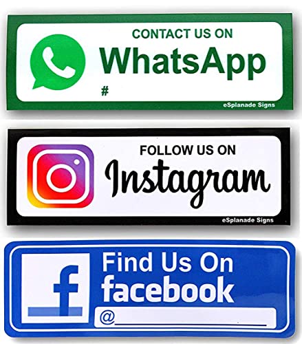 eSplanade Facebook Instagram Whatsapp Sign Sticker Decal Combo (Set of 4) - Size (9" x 3")