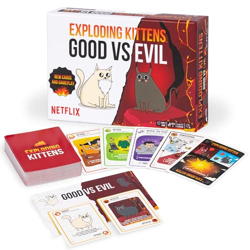 Exploding Kittens Good vs. Evil - 55 Cards Inspired by The Netflix Series - Elevate with New Characters - Funny Card Games for Adults and Kids, Easy to Learn Family Games - Ages 7 and Up