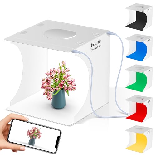 Fasonic Portable Mini Photo Studio Light Box for Photography, Foldable PVC Shooting Tent Kit with 2 LED Panels, 6500K Lighting Booth, 6 Color Backdrops for Jewelry and Small Items