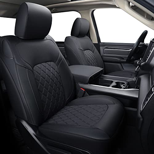 FEELiT Waterproof Seat Covers Full Set, Custom Fit Ram 1500 2019-2024 Quad Cab with a 4/6 Split&Solid Rear Seat (04-Full Set, Black)