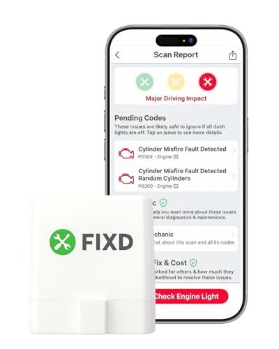 FIXD Bluetooth OBD2 Scanner for Car - Car Code Readers & Scan Tools for iPhone & Android - Wireless OBD2 Auto Diagnostic Tool to Check Engine & Fix All Cars & Vehicles ‘96 or Newer (1 Pack)