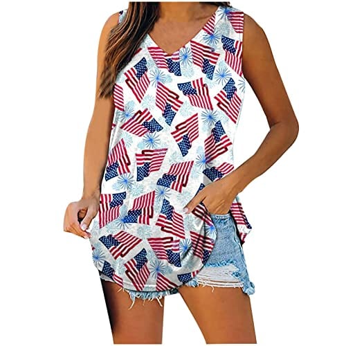 Friday Black Jewelry Deals American Flag Shirt for Women Fourth of July Shirts Summer Sleeveless Round Neck Shirts Stars Stripes Blouse Womens Friday Black Deals White XL
