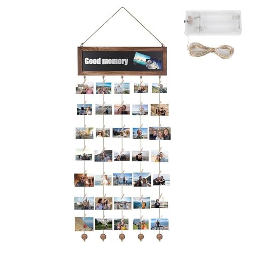 Fving Hanging Photo Display,Picture Cards Frames Collage Wall Decor Clip Holder, Family Picture Frame, Wall Art Hanger for Birthday Party Room Bedroom School Office Dorm with 30 Clips and String Light