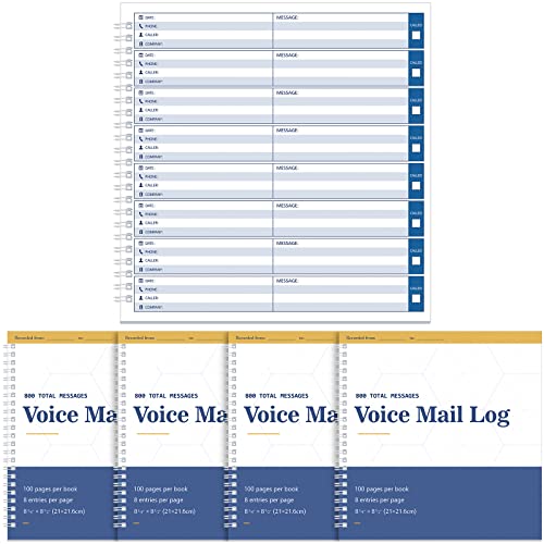 Geyee Phone Message Voice Mail Log Book 8.25 x 7.5 Inches Voicemail Message Pads 8 Per Page, 800 Messages Book for Office (4 Pads)