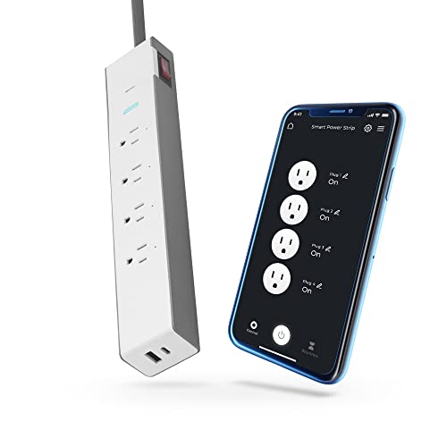 Globe Electric 50573 Wi-Fi Smart 4-Outlet Surge Protector 2 USB Port Power Strip, Gray, No Hub Required, Voice Activated, Independently Controlled Grounded Outlets, 3.1A Combined USB-A and USB-C Ports