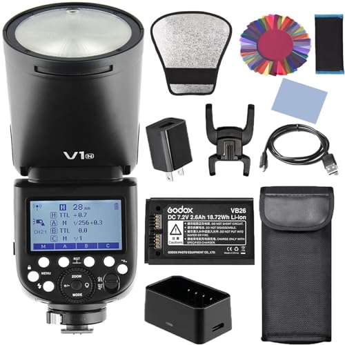 Godox V1N Flash Professional Camera Flash Speedlite Speedlight Round Head Wireless 2.4G Fresnel Zoom for Nikon D5300 D750 D850 D7100 Z7Cameras Camcorder for Wedding Portrait Studio Photography
