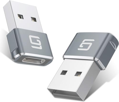 GodSpin USB to USB C Adapter [2 Pack] USB C Female to A Male OTG Charger Type 2.0 Power Adapter Converter Compatible with iPhone, Airpod, iPad, Carplay [Ultra Compact] (Gray)