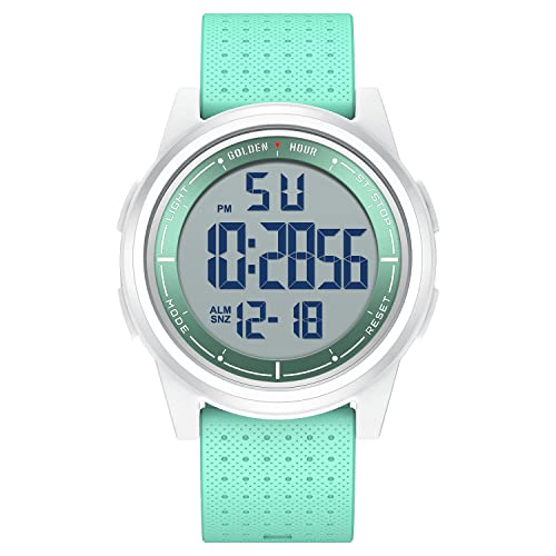 GOLDEN HOUR Ultra-Thin Minimalist Sports Waterproof Digital Watches Men with Wide-Angle Bright Display Rubber Strap Wrist Watch for Men Women in Green