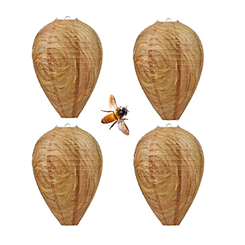 GWHOLE 4 Pack Nest Hanging Fake Hornets Yellow Jackets Nest for Garden Outdoor