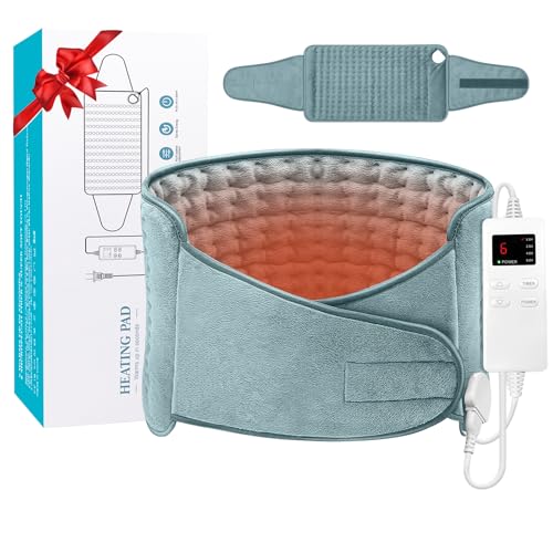 Heating Pad for Back Pain and Cramps Relief, Menstrual Heating Pad for Period Cramps with 4 Timer Auto Shut Off & 6 Heat Setting, Large Electric Heat Pad with Belt, Dry & Moist Therapy (12"x24"+20'')