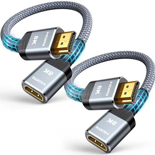 Highwings 8K 4K HDMI Extender Cable 2-Pack, HDMI Extension Cable 2.1 4K@30Hz/ 60Hz/ 120Hz, Utra high Speed HDMI Adapter Male to Female Compatible with PS5 Roku Stick Blu Ray Player HDTV Laptop PC 1FT
