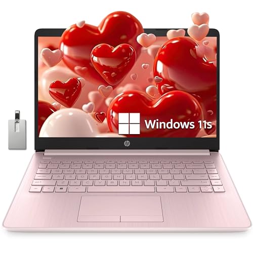 HP 2022 Stream 14" HD BrightView Laptop, Intel Celeron N4020 Processor, 8GB RAM, 64GB SSD, Intel HD Graphics, 720p Webcam, 1 Year Office 365, Pink, Win 11, 32GB Snowbell USB Card