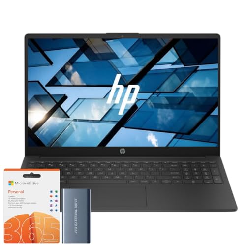 HP 2024 15.6'' Anti-Glare HD Laptop| Intel Quad-core Processor | 32GB RAM | Office 365 1-Year | Up to 11 hrs Long Battery | Win11 (Black, 128GB SSD + 128GB Portable SSD)