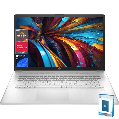 HP 2024 Newest 17 inch Laptop, AMD Ryzen 5 5500U 6 Cores Processor(Beat i7-1250U), 17" FHD (1080p) IPS Display, Fingerprint Reader, Include 250GB Portable SSD (Windows 11 Pro, 64GB RAM | 1TB SSD)