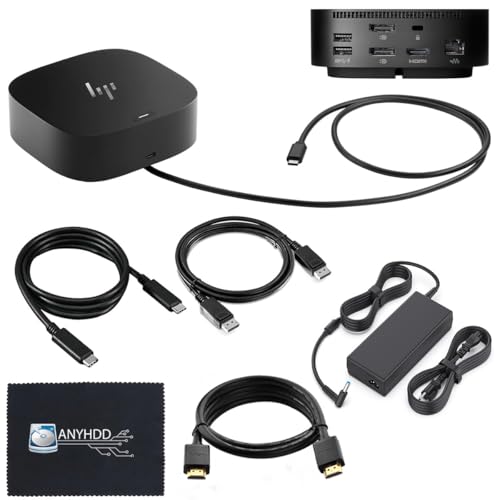 HP Docking Station for Laptop Dual Monitor and Charging Bundle - Docking Station for HP Laptop, HP USB-C G5 Dock with 120W AC Adapter + HDMI Cable + DisplayPort Cable + USB-C Cable + Microfiber Cloth