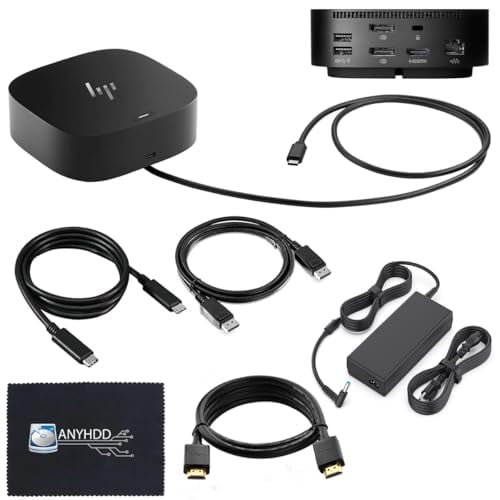 HP Docking Station for Laptop Dual Monitor and Charging Bundle - Docking Station for HP Laptop, HP USB-C G5 Dock with 120W AC Adapter + HDMI Cable + DisplayPort Cable + USB-C Cable + Microfiber Cloth