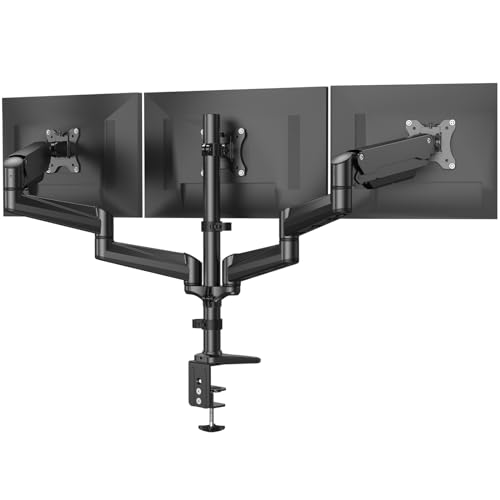 HUANUO Triple Monitor Mount for 17 to 32 inch Screens, Gas Springs Adjustment Triple Monitor Stand with Swivel, Tilt, Rotation, Clamp & Grommet Kit (Black)