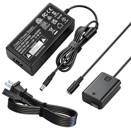 HY1C AC-PW20 AC Power Adapter NP-FW50 A6400 A6000 Dummy Battery Kit PW20 for Sony Alpha ZV-E10 A5100 A6100 A6300 A6500 A7II A7S A7SII A7R A7RII DSC-RX10 NEX-5 Cameras Continuous Power Supply