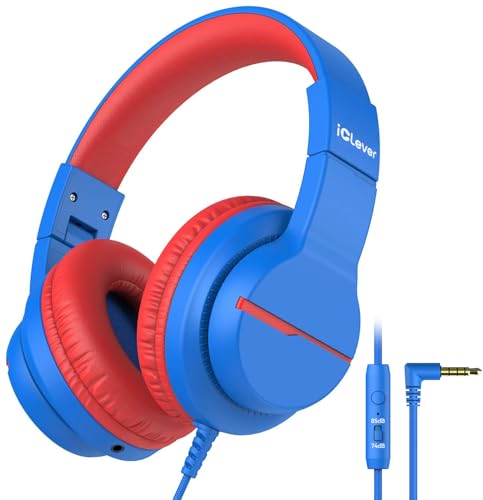 iClever Kids Headphones for School Travel, Safe Volume 85/94dB, HD Mic Stereo Sound Over-Ear Girls Boys Headphones for Kid, FunShare Foldable 3.5mm Wired Kids Headphones for iPad Computer, HS19