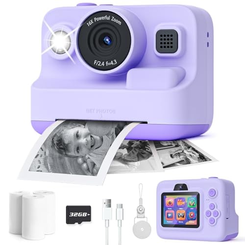 Instant Print Camera for Kids,2.4 Inch Screen Kids Instant Cameras, Christmas Birthday Gifts for Girls Age 3-12, Portable Toddler Toy for 3 4 5 6 7 8 9 10 Year Old Girls Boys Purple