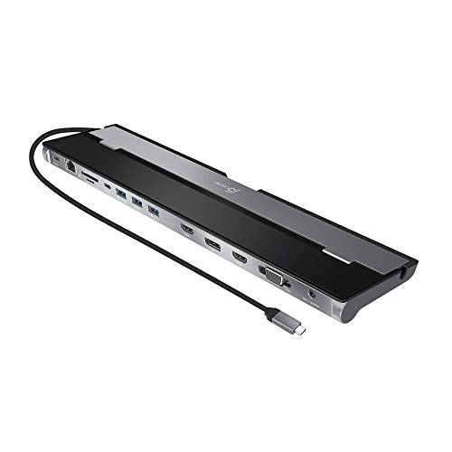 j5create USB C Docking Station- Supports up to 3 Display Simultaneously | HDMI, DisplayPort, VGA, 100W PD Fast Charging, Gigabit Ethernet | Comes with Type C Cable Compartment (JCD543) (Renewed)