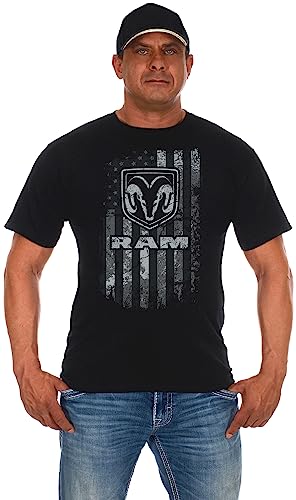 JH DESIGN GROUP Men's Dodge Ram T-Shirt American Flag Black Crew Neck Shirt (as1, alpha, x_l, regular, regular, Black)
