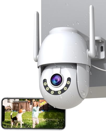 JOOAN 2K WiFi Outdoor Security Camera 360° PTZ Cameras Home Security Plug-in Surveillance IP Camera Yard Garage IP66 Waterproof 2 Way Audio Motion Detection Color Night SD Cloud Storage Only 2.4G