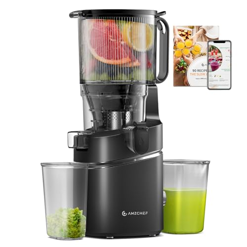Juicer Machines, AMZCHEF 5.3-Inch Self-Feeding Masticating Juicer Fit Whole Fruits & Vegetables, Cold Press Electric Juicer Machines with High Juice Yield, Easy Cleaning, BPA Exclude, 250W-Black