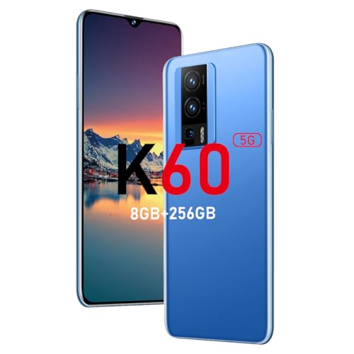 K60 Unlocked 5G Smart Phone 2024 Android 13 Cell Phone 8GB+256GB 8-Core Smart Phones 6.7" HD Screen 24MP+64MP Camera 6800mAh Battery Standby 5G Dual SIM Cell Phone with Android Phone (Azure)