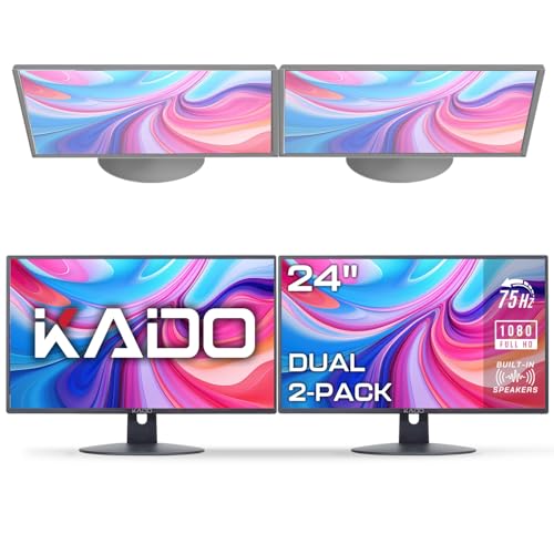 Kado Dual Monitor Setup - 2-Pack 24" 1920x1080 Computer Monitor 75Hz VESA Mount HDMI Office Gaming Built-in Speakers (E24 Dual Series)