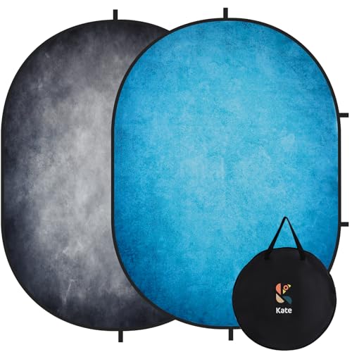 Kate Collapsible Backdrop Pop Up Photo Backdrops Grey Blue Folded Background for Portrait Photography, for Video, for Live Stream, 5x6.5ft