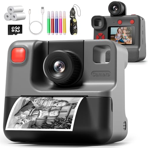 Kids Camera Instant Print, Christmas Birthday Gifts for Girl Boys 3-12 Years Old, FHD Selfie Digital Video Cameras Toddler 3 Rolls Print Paper & 32G Card